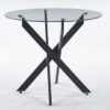 Dining Table With Cross Metal Leg And Tempered Glass, Modern Space Saving Kitchen Table For Living Room - Black - Image 8