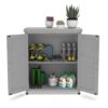 Rustic Cedar Wood Potting Bench With Storage Cabinet And Metal Top For Outdoor Patio - Gray - Image 10