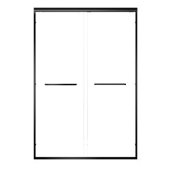 Aluminum Frame Double Double Soft Close Shower Door, 1 / 4" Tempered Glass And Dual 304 Stainless Steel Handles - Black