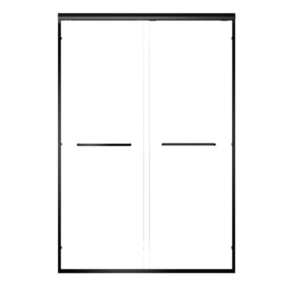Aluminum Frame Double Double Soft Close Shower Door, 1 / 4" Tempered Glass And Dual 304 Stainless Steel Handles - Black
