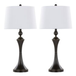 Flint - Contemporary Table Lamp Built In USB Port (Set of 2) - Oil Rubbed Bronze - White