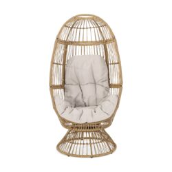 Patio Swivel Basket Egg Chair With Cushion - Natural