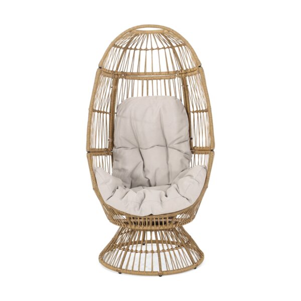 Patio Swivel Basket Egg Chair With Cushion - Natural