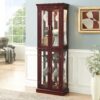 Curio Cabinet Lighted Curio Diapaly Cabinet With Adjustable Shelves And Mirrored Back Panel, Tempered Glass Doors 6 Tier, (E26 Light Bulb Not Included) - Cherry - Image 6