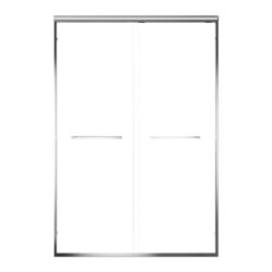 Aluminum Frame Double Sliding Soft Close Shower Door, 1 / 4" Tempered Glass And Dual 304 Stainless Steel Handles - Chrome