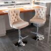 Swivel Velvet Barstools Adjusatble Seat Height From 25-33", Modern Upholstered Chrome Base Bar Stools With Backs Comfortable Tufted For Home Pub And Kitchen Island (Set of 2) - Khaki - Image 15