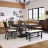 Topmax - 6 Piece Wood Half Round Dining Table Set Kitchen Table Set With Long Bench And 4 Dining Chairs, Modern Style - Gray - Image 2