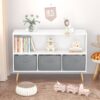 Kids Bookcase With Collapsible Fabric Drawers, Children's Book Display, Toy Storage Cabinet Organizer - White / Gray - Image 13