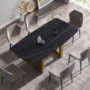 70.87" Modern Artificial Stone Black Curved Metal Leg Dining Table - Black / Gold - Image 14