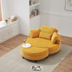 Corduroy Sofa With Two Throw Pillows And A Waist Pillow With An Extra Tray For Comfortable Seating Suitable For Small Apartment Bedroom Space - Yellow
