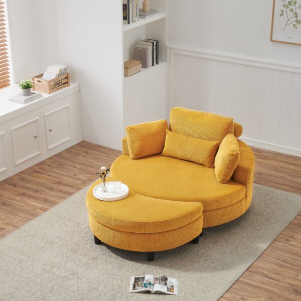 Corduroy Sofa With Two Throw Pillows And A Waist Pillow With An Extra Tray For Comfortable Seating Suitable For Small Apartment Bedroom Space - Yellow