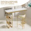 Modern Straight Bar Table With Shelves - White / Gold - Image 7