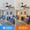54" Indoor Ceiling Fan With Dimmable LED Light ABS Blades Remote Control Reversible DC Motor For Living Room - Black - Image 2