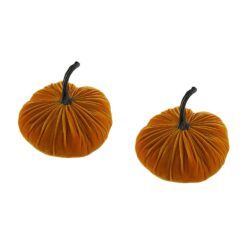 Velvet Weighted Pumpkin Ornament Decor For Holiday Harvest Festival Fall Festival & Thanksgiving (Set of 2) - Orange