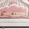 Full Size Upholstered Princess Bed With Crown Headboard, Full Size Platform Bed With Headboard And Footboard - White / Pink - Image 13