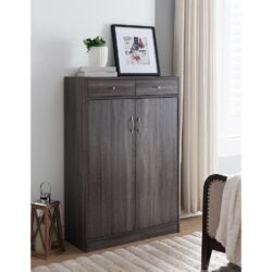 Shoe Cabinet, Two Door Storage Cabinet With Two Drawers, Fits 15 Pair Of Shoes - Distressed Gray