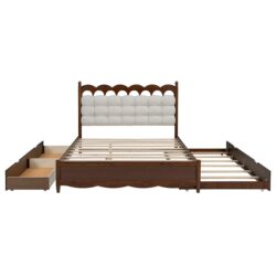 Queen Size Storage Platform Bed, With 2 Big Drawers, Twin Long Size Trundle, One Set Of Sockets & USB Ports - Walnut