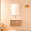 Wall Mounted & Floating Single Vanity With Ceramic Sink - Natural Walnut - Image 4