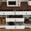 Rustic Farmhouse Kitchen Island With Storage Cabinet, Wood Top Breakfast Bar - White - Image 3