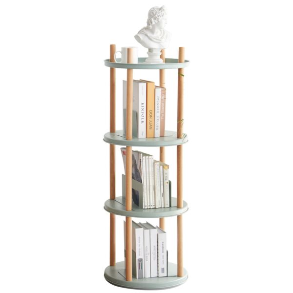 Storage Shelf, 360° Rotating Bookshelf, 4 Tier Bookcase With Large-Capacity Storage Space, Multifunctional Storage Rack, Compact Design For Living Room - Natural