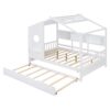Full Size House Bed With Trundle, Modern Design For Kids With Storage Shlef - White - Image 8