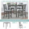 5 Pieces Dining Table Set, Wooden Dining Square Table Set For 4, Counter Height Kitchen Table Set With Square Table And 4 Upholstered Chairs For Small Space - Gray - Image 6