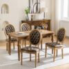 French Style Solid Wood Frame Antique Painting, Hand-Pulled Buckle Decoration Artificial Leather Dining Chair With Nailhead Trim, Wood Legs, Density Foam, Steel Spring Inner (Set of 2) - Brown - Image 18