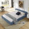 Modern Queen Size Upholstered Bed Frame With Pleated Chenille Fabric And Headboard, No Box Spring Needed - Blue - Image 5