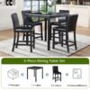 5 Pieces Counter Height Table Set, Wooden Kitchen Table Set With Square Table And 4 Upholstered Chairs, Counter Height Dining Table With Crystal Decoration And Chair Set For Kitchen, Dining Room - Black - Image 9