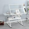 Adjustable Tempered Glass Drafting Printing Table With Chair - White - Image 10