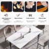 63" Modern Artificial Stone White Straight Edge Black Metal Leg Dining Table, 6 People - White / Black - Image 11