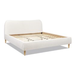 Roman - King Curved Headboard Upholstered Platform Bed - Ivory White
