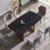 63" Artificial Stone Curved Golden Metal Leg Dining Table, 6 People - Black / Gold - Image 2