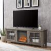 Modern Farmhouse 2 Door Glass Windowpane 70" Fireplace TV Stand For 80" TVs - Gray Wash - Image 5