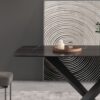 63" Artificial Stone Black Curved Black Metal Leg Dining Table - Black - Image 5