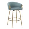 Claire - Contemporary / Glam Counter Stool (Set of 2) - Gold / Light Blue - Image 2