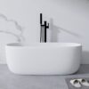 Freestanding Bathtub Resin Stone Soaking Bathtub Solid Surface Modern Tubs With Overflow And Pop-Up Drain - Matte White - Image 4