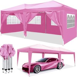 10'X20' Ez Pop Up Canopy Outdoor Portable Party Folding Tent With 6 Removable Sidewalls + Carry Bag + 4 Pieces Weight Bag - Pink