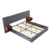 Upholstered King Size Bed Frame Of Velvet Tufted Headboard With Floating Nightstand LED / USB Built - Gray - Image 8