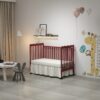 Crib 3 In 1 Convertible, Made Of Sustainable Pinewood, Non Toxic Finish, Comes With Locking Wheels, Wooden Nursery Furniture - Cherry - Image 6