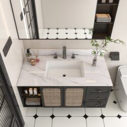 Elegant Marble Vanity Top, 43" Bathroom Vanity With Undermount Sink Sintered Stone, Bianco Carrara Venato - White