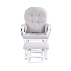 Mason - Glider And Ottoman White Wood - Woven Gray Fabric