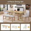 Topmax - 6 Piece Farmhouse Extendable Dining Table Set Trestle Kitchen Table Set With Removable Leaf And Upholstered Dining Chair And Bench For Dining Room - Natural - Image 5
