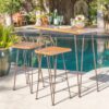 Dione Outdoor Industrial Acacia Wood Bar Set With Metal Frame And Slat Paneling - Brown - Image 4