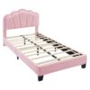 Twin Size Upholstered Flower-Shape Bed, Elegant Flowers Headboard With LED Light Strip, Sherpa Fabric Platform Bed With Slats Support - Pink - Image 5