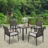 All Weather 5 Piece Patio Dining Table Set, Acacia Wood Table Top With Umbrella Hole, Rattan Outdoor - Coffee Brown - Image 20