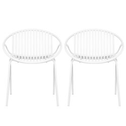 Modern Simple Art Style Patio Dining Chairs Stackable With Breathable Design, Metal Legs And Plastic Backrest (Set of 2) - White