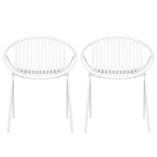 Modern Simple Art Style Patio Dining Chairs Stackable With Breathable Design, Metal Legs And Plastic Backrest (Set of 2) - White