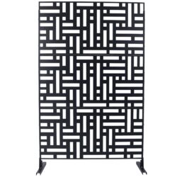 Outdoor / Indoor Privacy Screen Metal Privacy Screen, Freestanding Decorative Privacy Screen For Deck Balcony - Black