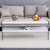 Modern Double Rectangular Coffee Table With Storage Function And Transparent Tempered Glass - White - Image 10